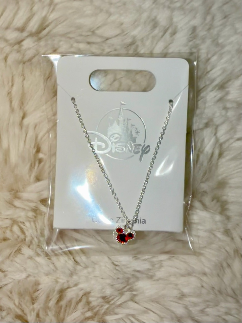 Disney Silver-Tone Necklace with Red Mickey Crystal Pendant